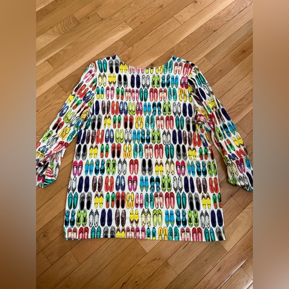 Peck & Peck Shoe Novelty Print 3/4 Sleeve Blouse All Over Print XL Viscose Blend - Picture 9 of 9